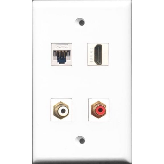 RiteAV - 1 Port HDMI and 1 Port RCA Red and 1 Port RCA White and 1 Port Cat5e Ethernet White Wall Plate