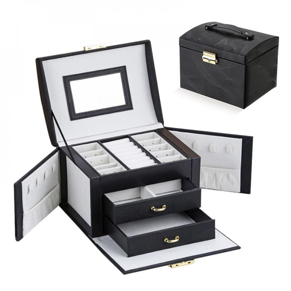 Vlando Jewellery Box with Drawer Large 3-Layer Jewellery Organizer with Glass PU 
