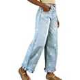 thumbnail image 4 of sicmoss Women's Blue Cotton Barrel Jeans Y2K Wide Leg Baggy Ruffle Hem with Pockets, 4 of 7