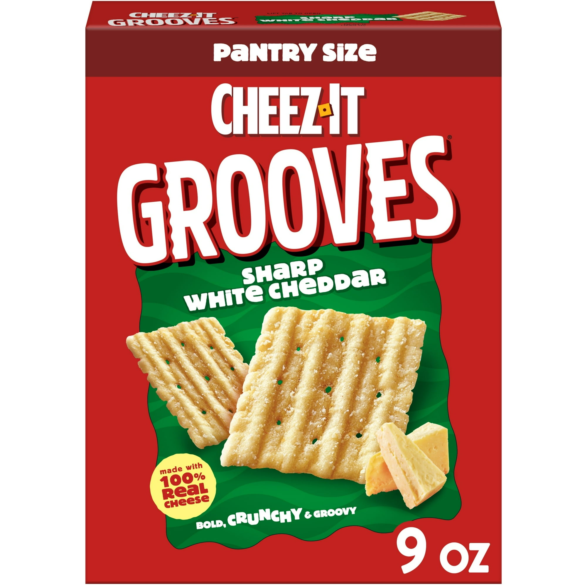 Cheez-It Grooves Sharp White Cheddar Crunchy Cheese Crackers, Lunch Snacks, 9 oz
