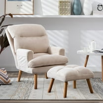 Bonzy Home Accent Chair with Ottoman, Adjustable Backrest Seat,Velvet Fabric Chair for All Age,Beige