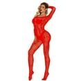 thumbnail image 6 of Mrat Womens Fishnet Bodystocking Plus Size Long Sleeve Bodysuit Tights Soft Nightwear Lingerie S-3 Red-A One Size, 6 of 8