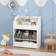 thumbnail image 6 of Yoneston Kids Storage Organizer with Book Rack, 3 Bins and Sliding Drawer, Toy Storage Cabinet with Scalloped Edge for Playroom, Bedroom, White, 6 of 9
