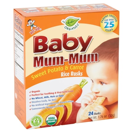 (3 pack) (3 pack) Hot-Kid Baby Mum-Mum Organic Sweet Potato & Carrot Rice Rusks, 24 count, 1.76 oz