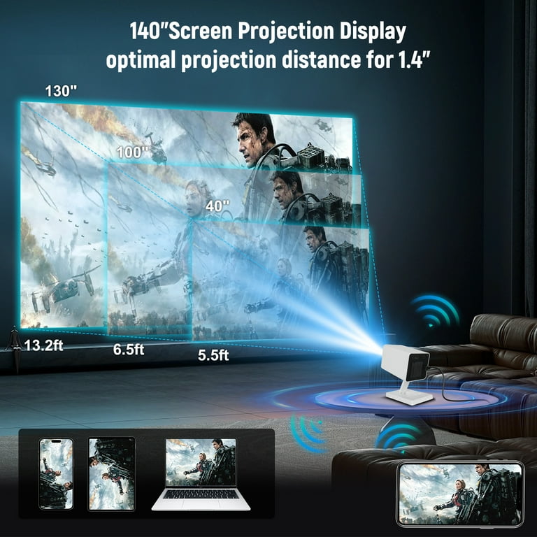 Mini Beamer Android with Stand, 5G WiFi, Bluetooth 5.2, Outdoor Projector, HD Video, LED Projector 9000 Lumens, 200 Inches, Supports 4K 1080P Home Cinema, Compatible with