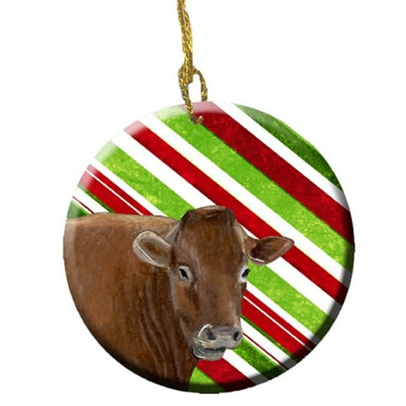Cow Candy Cane Holiday Christmas Ceramic Ornament, 2.81 Dia