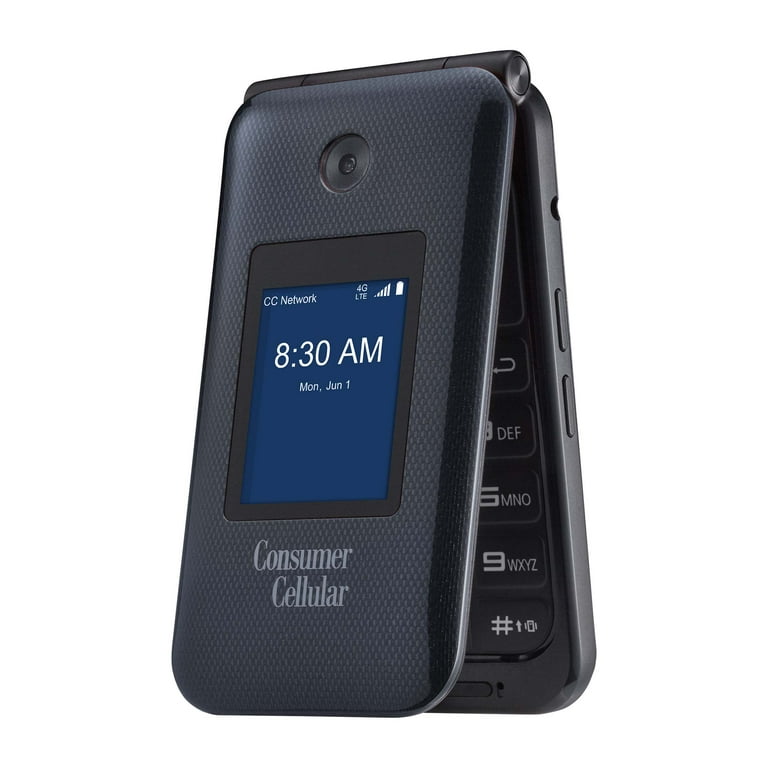 Consumer Cellular Link II Flip Phone, 8GB, Black, Small with