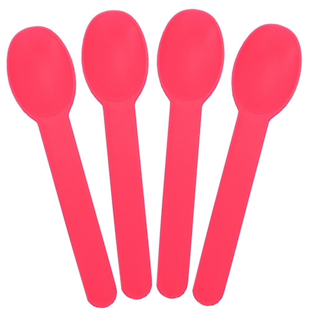 [25 Count] Pink Heavy Duty Plastic Spoons Disposable Frozen Yogurt Ice Cream Spoons Frozen