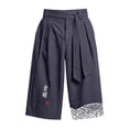 thumbnail image 4 of Men Pants New Wide Leg Cropped Chinese Style Linen Blend Breathable Loose Fit Casual Summer Trousers with Embroidery Print, 4 of 4