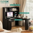 thumbnail image 4 of Llinc Store L Shaped Desk with Charger Computer Desk with Drawers, Bookshelf & Hutchwith LED Light, Modern Corner Desk, Home Office Desk, L-Shaped Study Table Writing Desk,Corner Desk with Storage, 4 of 9
