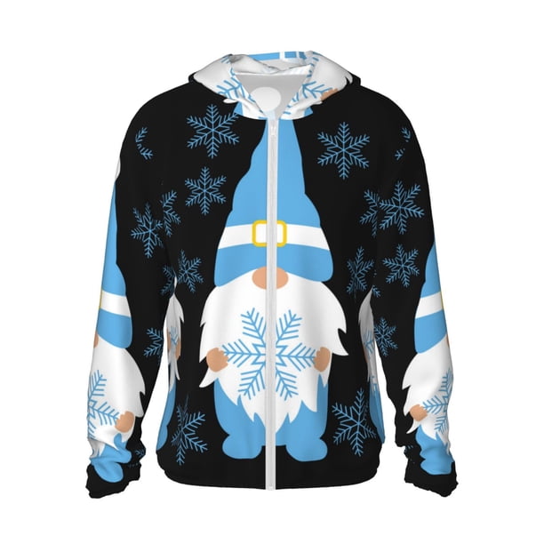 Fotbe Christmas Gnome Snowflake Chaqueta con Protección Solar UPF 50+ para Hombre y Mujer, Camisa con Capucha y Bolsillos-3X-Large