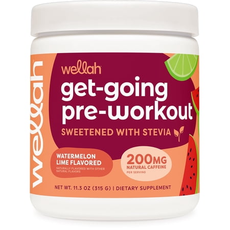 Wellah Pre-Workout Drink Mix (Watermelon Lime Flavored, 30 Servings) - with Citrulline Malate and L-Theanine, 200mg of Natural Caffeine & 1000mg of Beta-Alanine