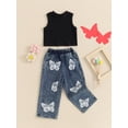thumbnail image 5 of Argulvti Toddler Baby Girl 2Pcs Summer Outfits Cotton Sleeveless Ribbed Tank Tops + Denim Pants Set, 5 of 7