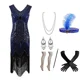 thumbnail image 3 of Nuevo vestido estilo flapper de los años 20, vestido de noche de fiesta del Gran Gatsby con lentejuelas y flecos, vestido con accesorios de los años 20, conjunto de 6 piezas, talla grande, 3 of 5