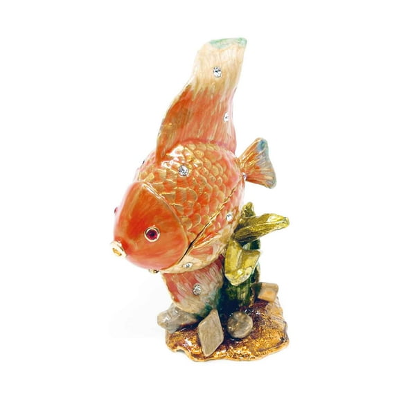 Supreme Housewares Aquarium Fish with Crystal Glass Pewter Hinged Jewelry Trinket Box with Magnetic Closure