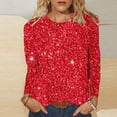 thumbnail image 2 of ibuvkizy Womens Tops,Long Sleeve Shirts for Women,Ladies' Shiny Printed Casual Pullover Classic Long Sleeved Round Neck Top Red,M, 2 of 4
