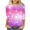 thumbnail image 2 of Cavosen Women's Tops 3/4 Sleeve Dressy Gradient Sparkle Glitter Shiny Print T-Shirts Round Neck Loose Blouse Trendy Pullover Shirts Flowy Workout Tees Summer Plus Size 3XL, 2 of 5