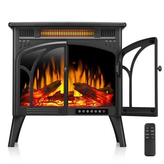 WAA 25'' Electric Fireplace Heater,Overheat Protection Design,3D Realistic Flame Effect,Independent Remote Control Fireplace,500W/1500W,Black