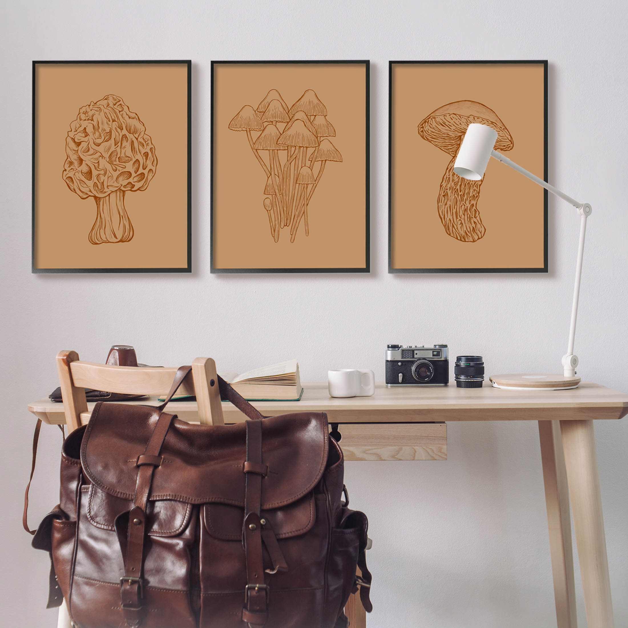 Stupell Industries Natural Cottage Mushroom Botanicals Graphic Art Black Framed Art Print Wall Art, Set of 3, Design by Ziwei Li