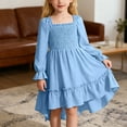 thumbnail image 2 of Fall Dresses,Girls Dress Square Neck Flutter Sleeves Ruffle Hem Party Outfit,Dresses,Z02 Blue,4-5 Years, 2 of 7