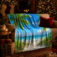 thumbnail image 3 of Tropical Beach Escape Hibiscus Flower, Peaceful Coastal Landscape Scene, Warm Flannel Blanket for Beach House and Living Room, Beach Lovers Housewarming Gift, Coastal Home Decor, 3 of 9