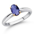 thumbnail image 2 of Gem Stone King 925 Sterling Silver and 10K Yellow Gold Blue Iolite Solitaire Engagement Ring for Women (0.65 Cttw, Oval Checkerboard 7X5MM, Gemstone Birthstone, Available in Size 5, 6, 7, 8, 9), 2 of 4