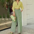 thumbnail image 2 of Conjunto de camisa y pantalones holgados de mujer, de color liso, dos piezas, corte holgado, poliéster-spandex, tallas S-XXL, 2 of 6