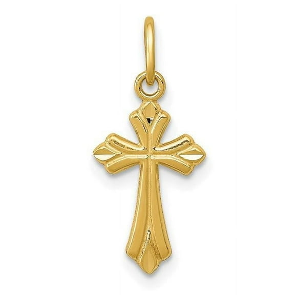 Finest Gold 14K Yellow Gold Polished Diamond-Cut Small Cross Charm