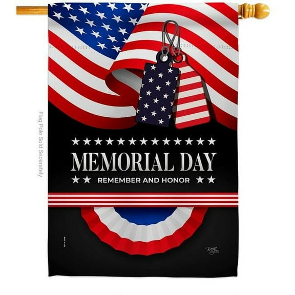 Breeze Decor H111096-BO 28 x 40 in. Remember Memorial Day American Vertical House Flag with Double-Sided Decorative Banner Garden Yard Gift