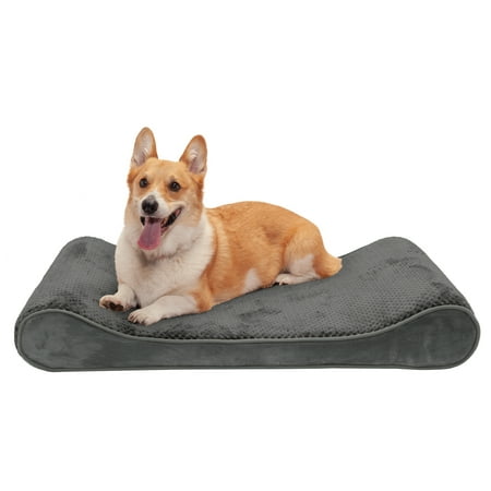 UPC: 0842229118155 | FurHaven Pet Products Minky Plush & Velvet Luxe Lounger Memory Foam Contour Pet Bed for Dogs & Cats – Gray Large