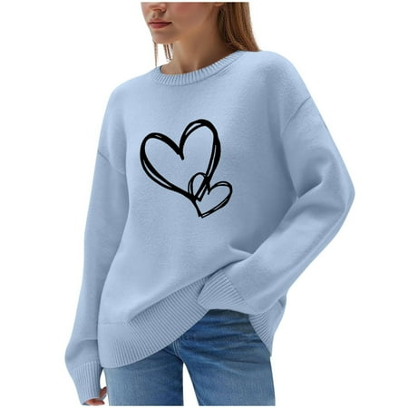 Miluxas Womens Sweaters Dressy Solid Color Casual Crewneck Long Sleeve Shirts Loose Fall Fashion Sweatshirts Light Blue XL(XL)