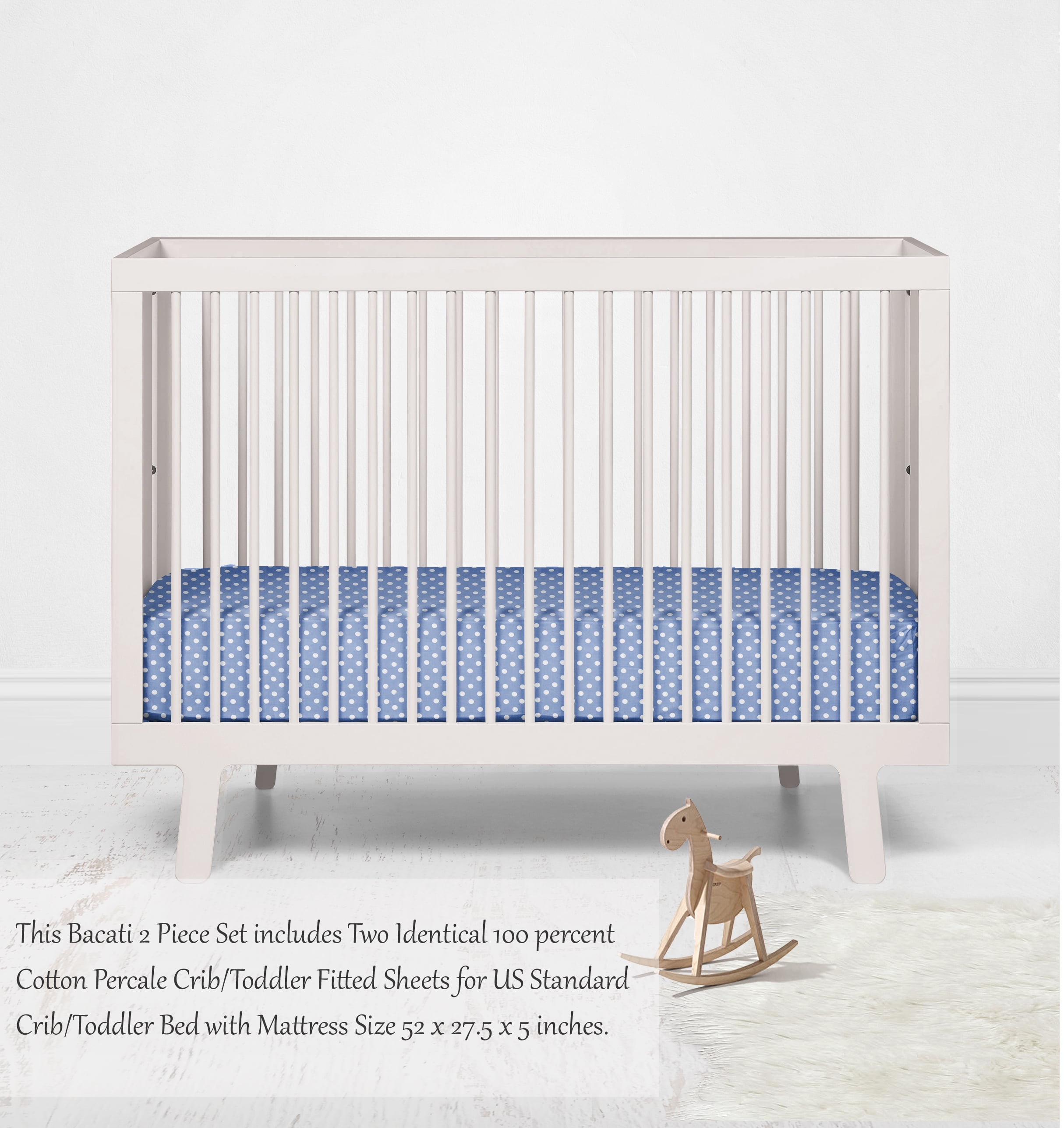 Bacati - Pin Dots Fitted Crib Sheets 100% Cotton Percale,  Available in Multiple Colors