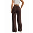 thumbnail image 6 of Women Wide Leg Pants High Waisted Business Casual Work Trousers Dressy Pants with Pockets Chestnut Color L, 6 of 10