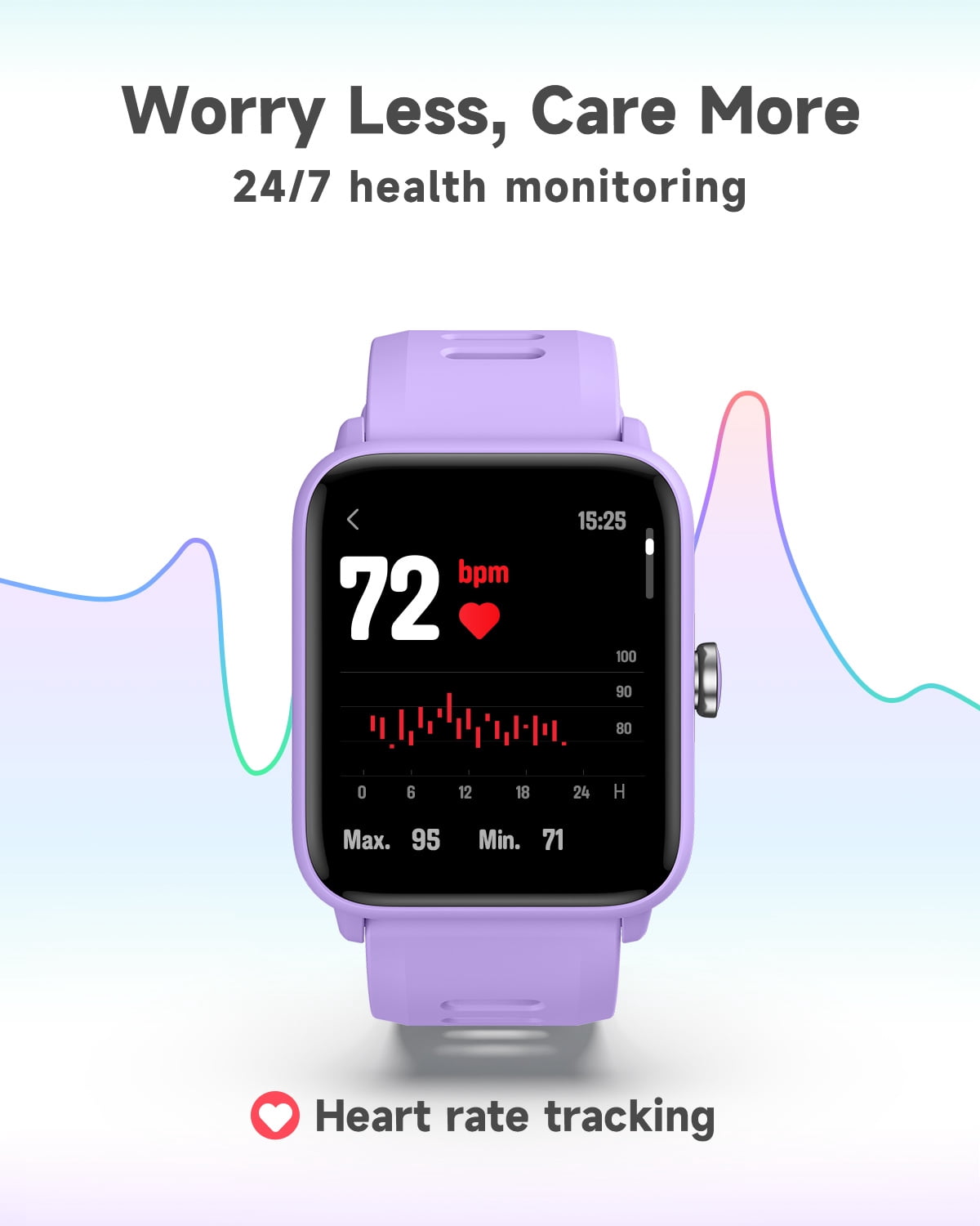 BIGGERFIVE Kids Smart Watch, 1.5''HD Touchscreen Fitness Tracker for Girls Boys, 5ATM Waterproof, Lilac