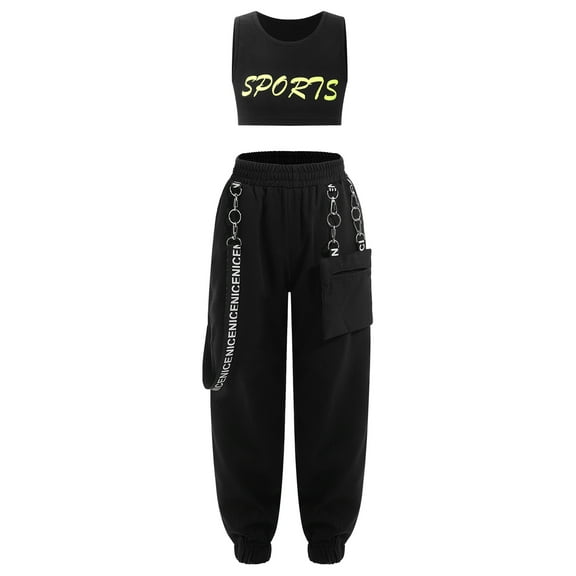 Alvivi Kids Girls Sleeveless Vest Top with Jogger Pants Sets for Hip Hop Jazz Street Dance Performance Fashion Wear Fluorescent Green 6