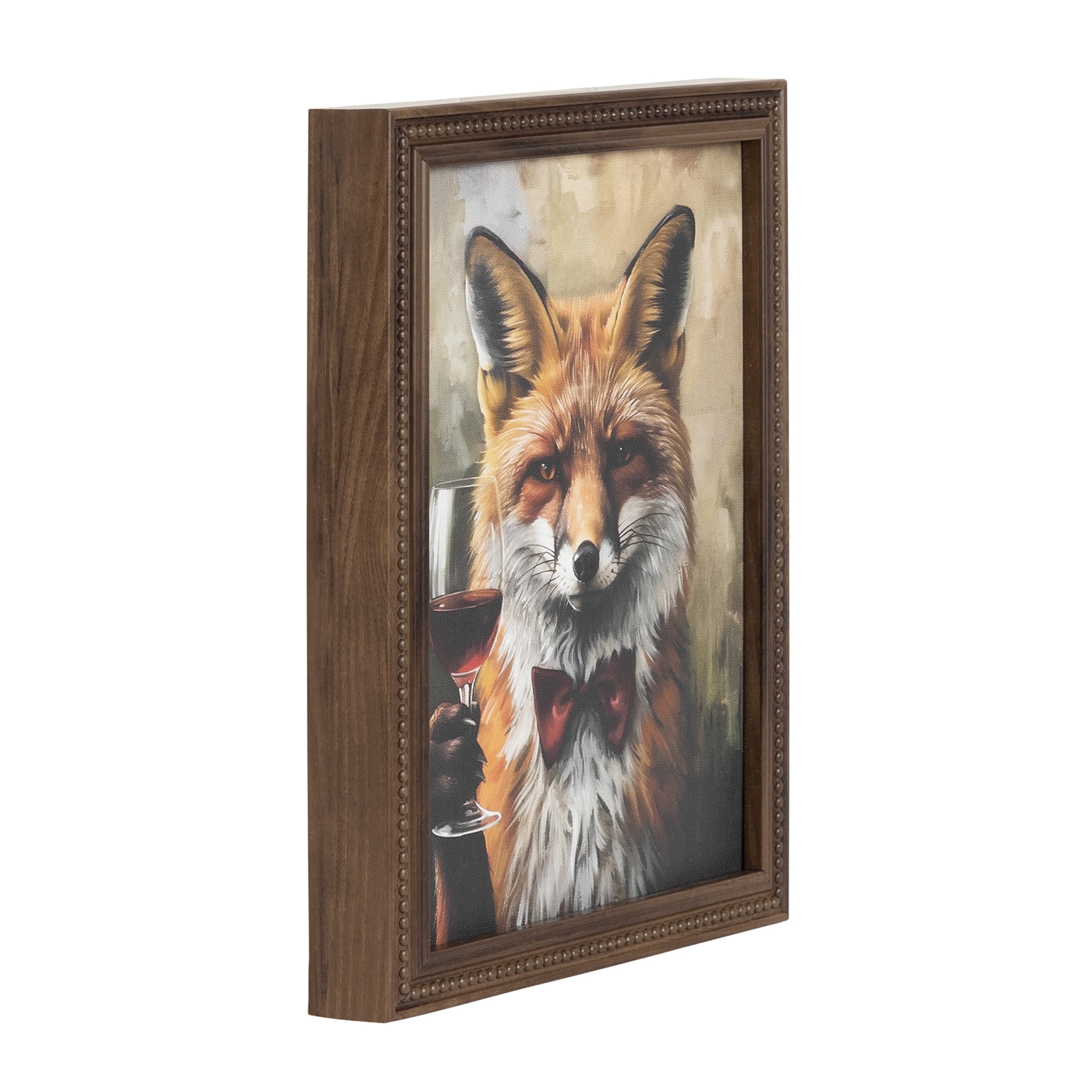 DesignOvation Traditional Fox Wine Tasting 8"x10"Framed Canvas Art Print by The Creative Bunch Studio, 8X10 ANIMAL ART FOX WINE