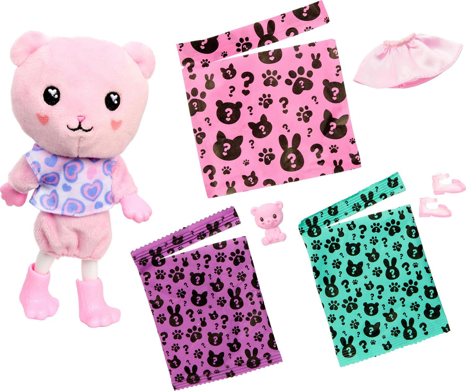 Barbie Cutie Reveal Cozy Cute Tees Series Chelsea Doll & Accessories, Plush Teddy Bear, Brunette Small Doll