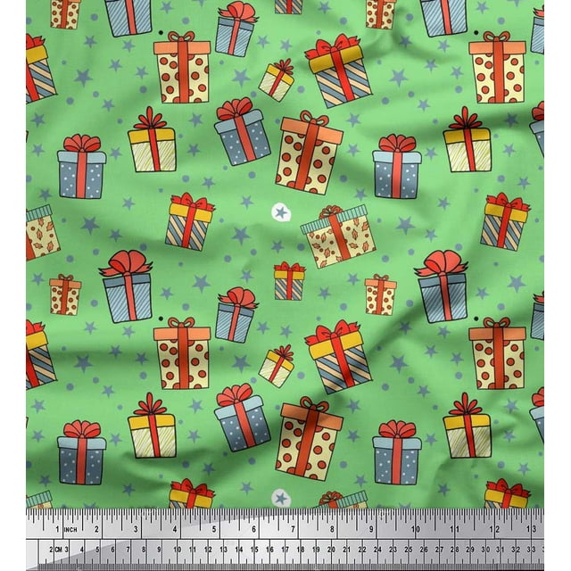 Soimoi Rayon Fabric Dot,Star & Gift Box Party Print Fabric by The Yard 42 Inch Wide