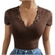thumbnail image 1 of Tops Para Mujer Blusas Casuales Elegantes Camisas de Moda Color Sólido Cuello en V Costura de Encaje Camiseta de Manga Corta Top Slim Fit Blusa Corta Jersey Odeerbi ODB154992, 1 of 9