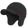 thumbnail image 2 of Janey&Rubbins Mens Winter Ear Flap Visor Beanie Knit Hat with Bill Fleece Lined Brimmed Cap (Black), 2 of 8