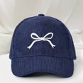 thumbnail image 2 of Women's Vintage Corduroy Adjustable Baseball Cap Bow Embroidery Casual Hat for Spring Navy Free Size, 2 of 2