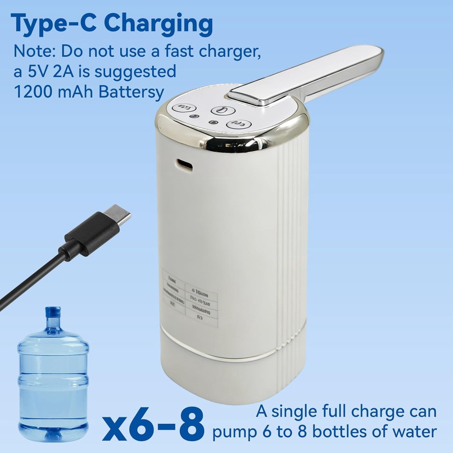 Water Dispenser for 5 Gallon Bottle, Automatic Water Pump with Foldable Spout, USB Rechargeable, Portable Water Jug Dispenser for Camping, , Office