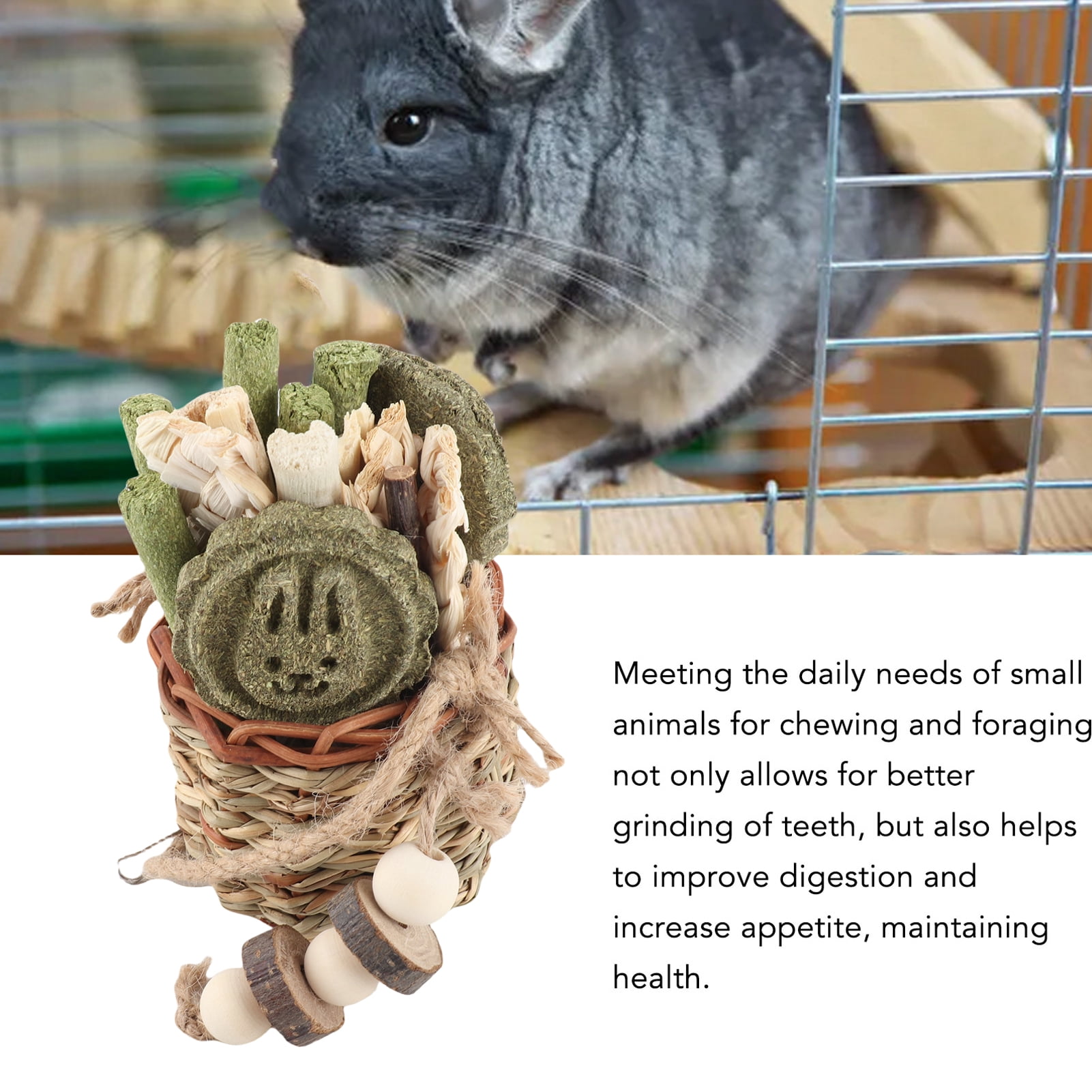 LAZIOEGR 19-Piece Hamster Chew Toys Set Natural Wood Applewood Sticks & Seagrass Basket Bunny Guinea Pig Chinchilla Molar Teeth Care 7.9 inches / 20 cm Length