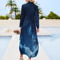 thumbnail image 2 of Galaxy - Blue Shirt Dress Long Sleeve Street Fashion V Neck Oversized Casual Dress Women Evening Dress, 2 of 7