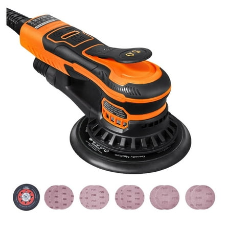 Random Orbital Sander 6'' Palm Sander 10000 RPM, 6 Speed Variable Control, 10 Sandpapers Included for Wood, Metal, Auto Body