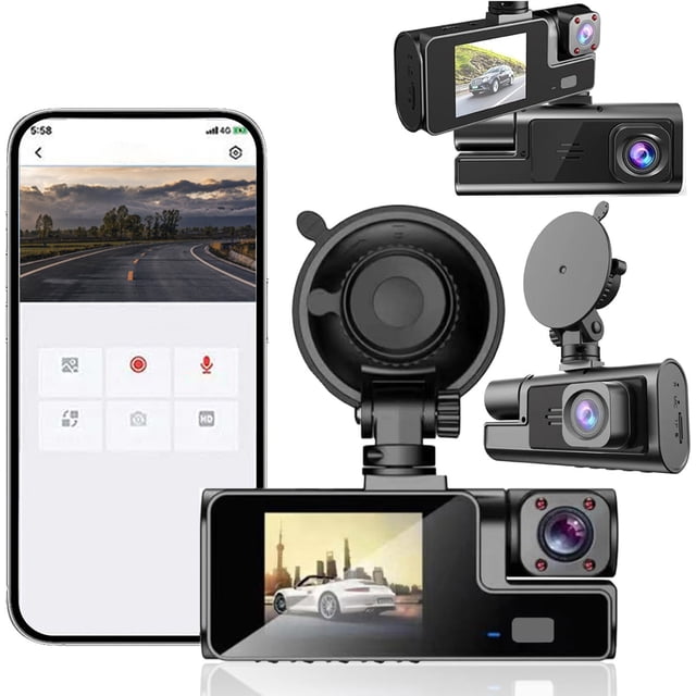 JilgTeok 3 Packs Dash Cam Front and Inside 1080P FHD for Cars with Infrared Night Vision 140 Degrees Wide Parking Monitor Loop Recording APP Clearance