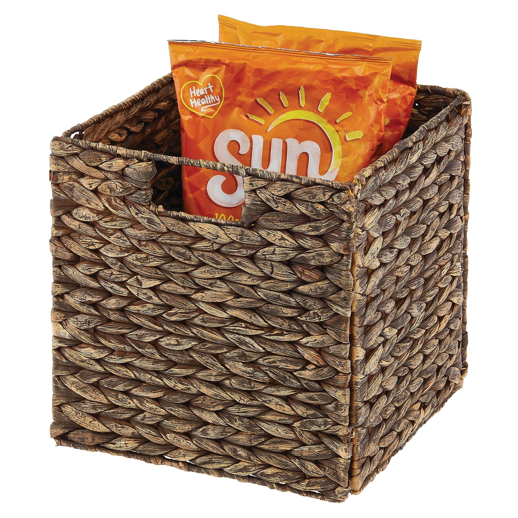 mDesign Woven Hyacinth Kitchen Storage Organizer Basket Bin, 8 Pack, Brown Wash
