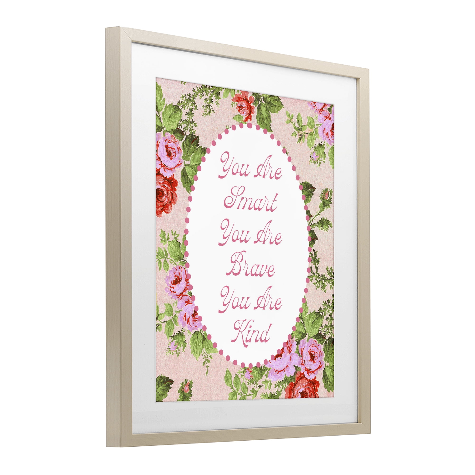 Stupell Industries Smart Brave & Kind with Vintage Florals Birch Framed Print Under Glass, design by Lil' Rue