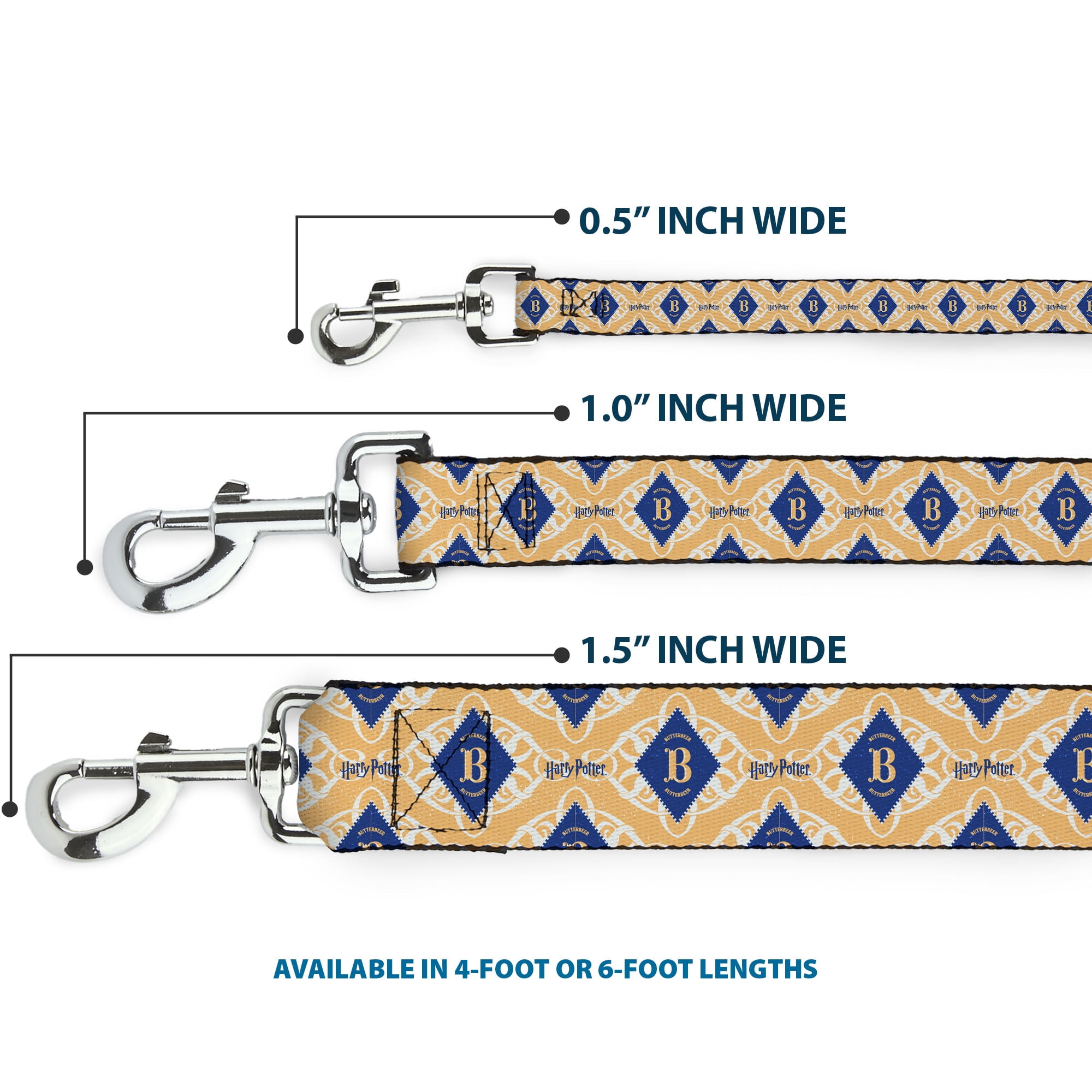 The Wizarding World of Harry Potter Pet Leash, Dog Leash, Harry Potter Butterbeer Diamond Logo White Yellow Blue, 6 Feet Long 1.0 Inch Wide