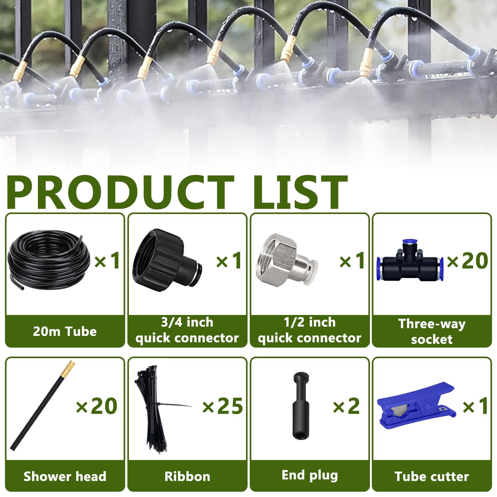 65.6ft/20m Drip Irrigation System  360° Bendable For Garden Watering With Quick Connector And Adjustable Nozzles Kit Greenhouse Yard Plants